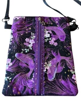 Handmade Koi Fish Crossbody Bag Purple Floral Small Shoulder Purse